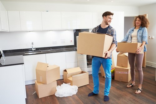 Packed boxes ready for removals in Kingscross apartment move